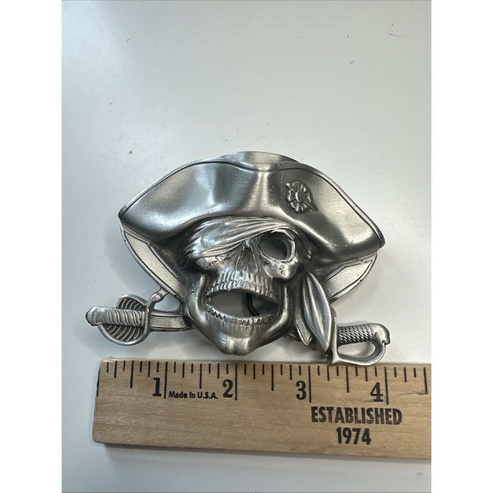 Pirate Jolly Roger Belt Buckle Silver Tone 1997 Solid Fine Pewter